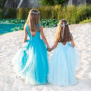 Sky Blue Tulle Flower Girl Dress: Rustic Bridal Party Dress