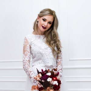 Lace Wedding Top Bridal lace top Bridal separates top long sleeve Long Sleeve Lace Top Floral Lace Top for Bride  White Lace Top