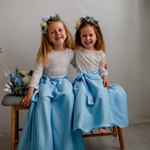 Sky Blue Chiffon Flower Girl Dress: Full Length Gown