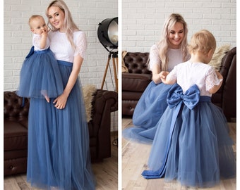 Matching Dress Mommy and me outfits Mom and baby Mother daughter Mommy and me dress Smoke blue dress