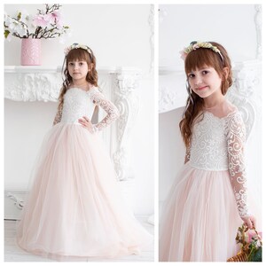 Dusty Pink Ombre Flower Girl Dress: Lace & Tulle Wedding Party