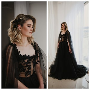 Black wedding dress Black bridal dress Wedding gothic dress Gothic wedding dress Gothic bridal dress Gothic evening dress Black tulle dress