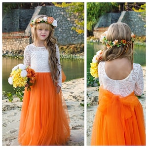 Burnt orange flower girl dress Burnt lace girl dress Autumn flower girl dress Fall flower girl dress dress Orange flower girl dress