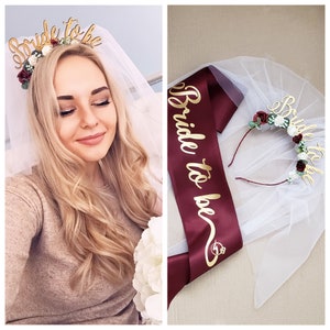 Bride To Be Crown Headband with Veil & Sash: Hen Party Bridal Shower