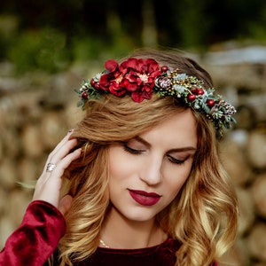 Winter hair crown Winter hair wreath Winter bridal crown Winter wedding crown Woodland hair crown Forest crown Red hair wreath Woodland image 1