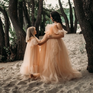 Peach Tulle Mother Daughter Dress: Matching Mommy and Me Gown