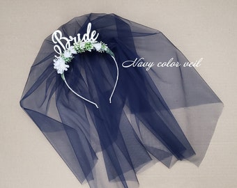 Bride Navy Veil Headband: Floral Hen Party Crown