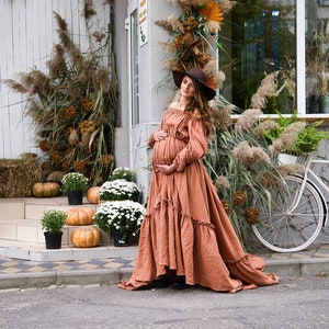 Boho maternity dress Maternity dress for photoshoot Boho pregnancy dress Autumn photoshoot dress Boho dress Vintage dress Rust boho dress