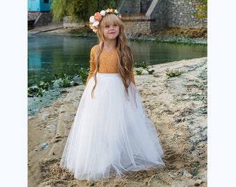 Mustard flower girl dress Mustard lace dress Mustard tulle dress Mustard baby dress Flower girl dress Long sleeve flower girl dress Bridal