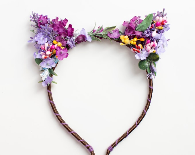 Floral Cat Ears Headband: Flower Girl Kitty Crown