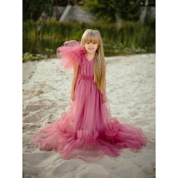 Flower girl dress Child dress Tulle girl dress Tutu girl dress Rose girl dress Dusty rose girl dress Mauve girl dress Dress for 1st Birthday