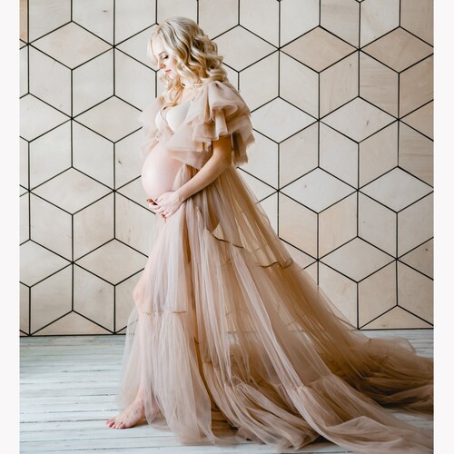 Tulle Dress Maternity Dress Maternity Photo Shoot Dress Tan Etsy