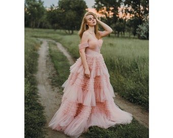 Pink Peach Tulle Dress, Romantic Fluffy Tutu for Women
