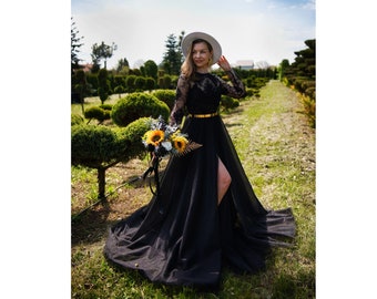 Black lace wedding top Black bridal top Gothic bridal top and skirt Gothic lace dress Gothic lace gown Gothic tulle dress Gothic wedding