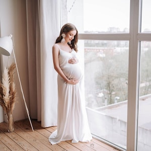 White Silk Maternity Gown: Adjustable Strap Slip Dress