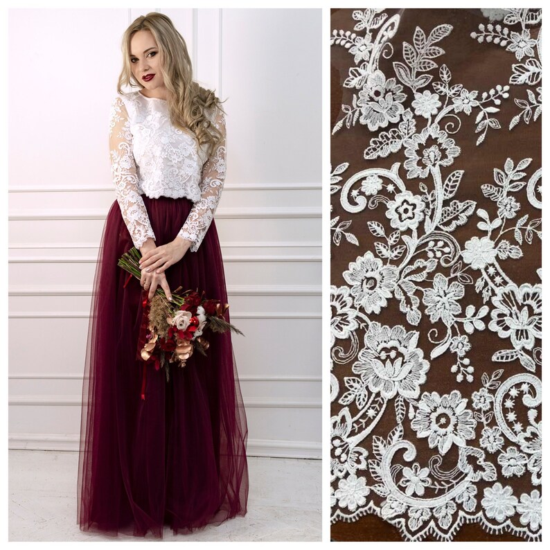 Long Sleeve Lace Top Floral Lace Top for Bride White Lace Top Etsy