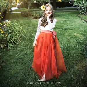 Terracotta flower girl dress Lace terracotta girl dress Rustic autumn flower girl dress Lace flower girl dress Rustic girl dress Lace dress