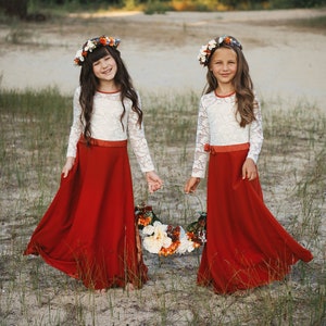 Autumn Flower Girl Dress: Terracotta Chiffon & Lace, Rustic Fall Wedding