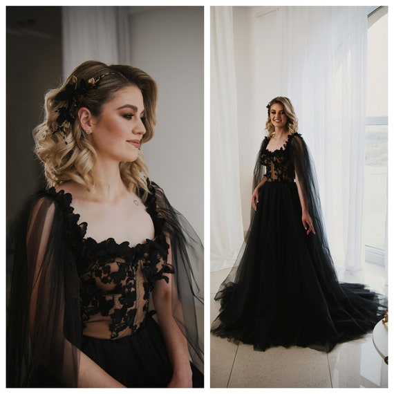 Black Wedding Dress Black Bridal Dress Wedding Gothic Dress