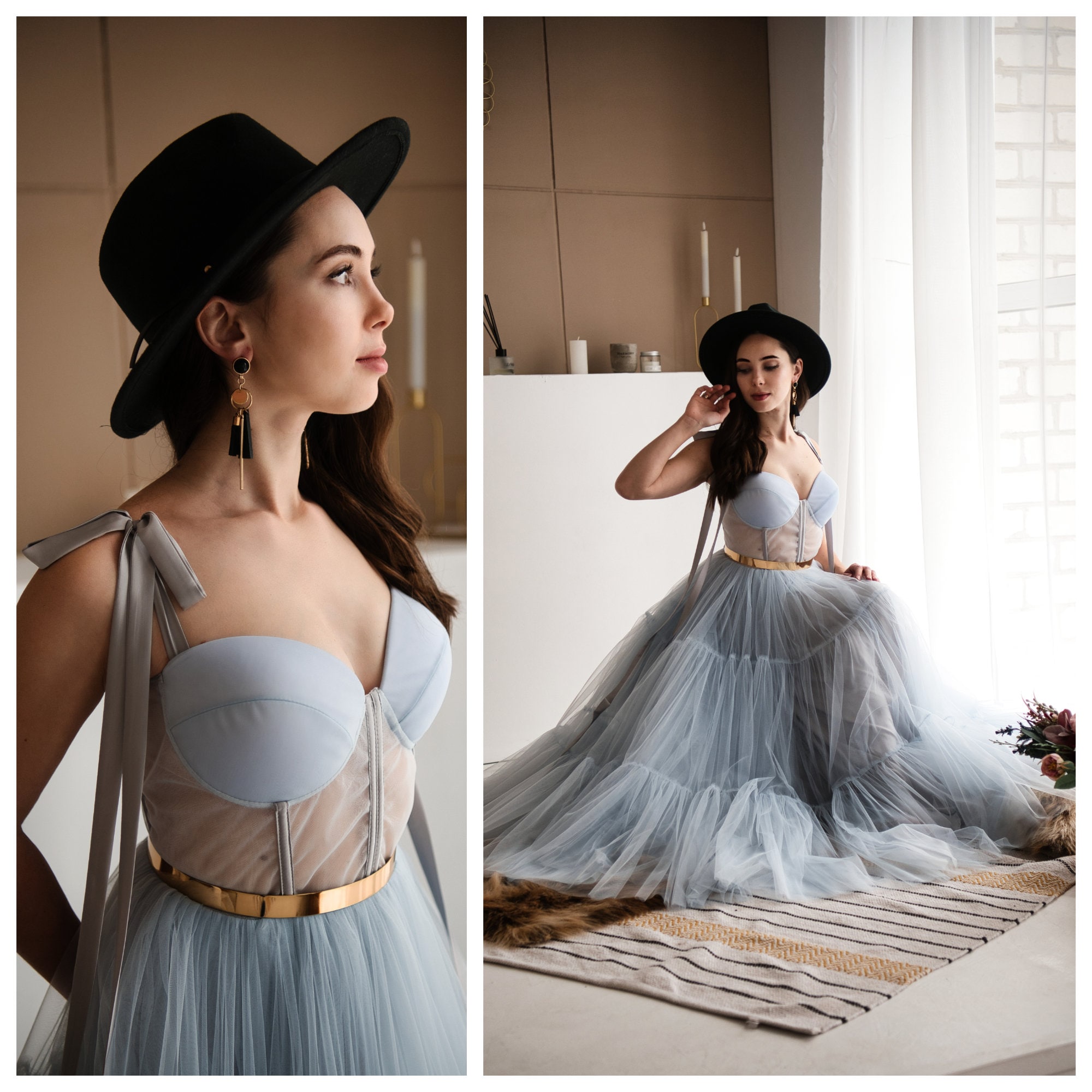 Viniodress Strapless Dusty Blue Tulle Sweet 16 Ball Gowns Wedding Dresses 231064 Custom Colors / US14