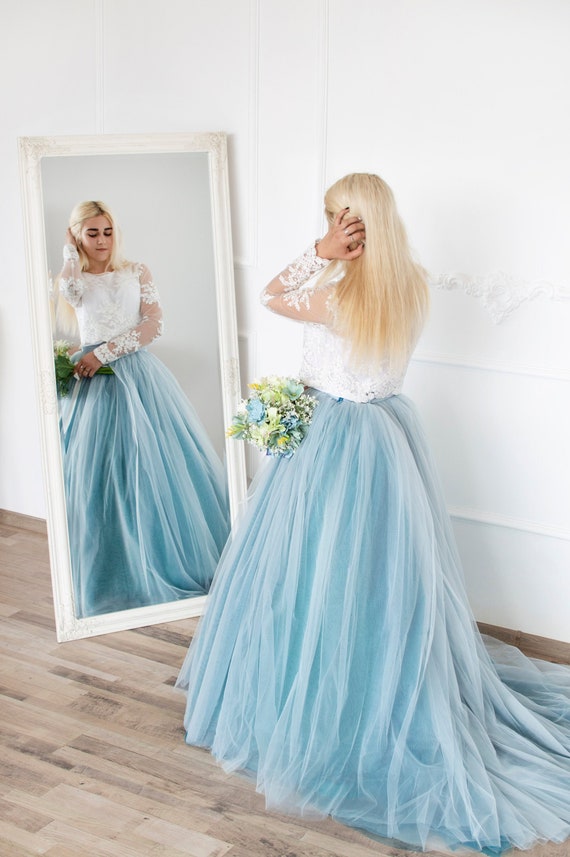 Vestido de azul de novia azul Falda de novia - Etsy España