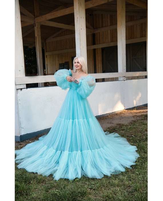 Aqua Blue Tulle Dress: Elegant Photoshoot Gown - Etsy Hong Kong