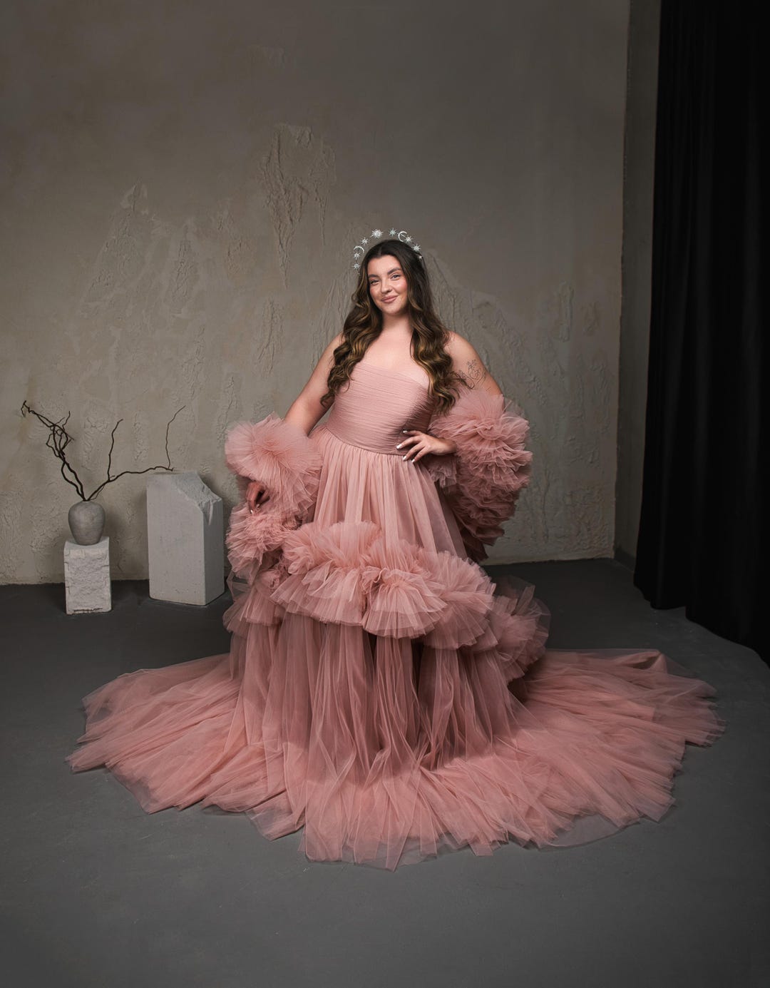 dusty pink corset dress Dusty Pink Tulle Corset Dress: Bridal Photoshoot Gown