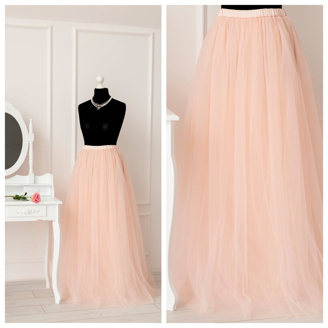 4 Layers Peach Color Long Tulle Skirt Floor Length Tulle - Etsy