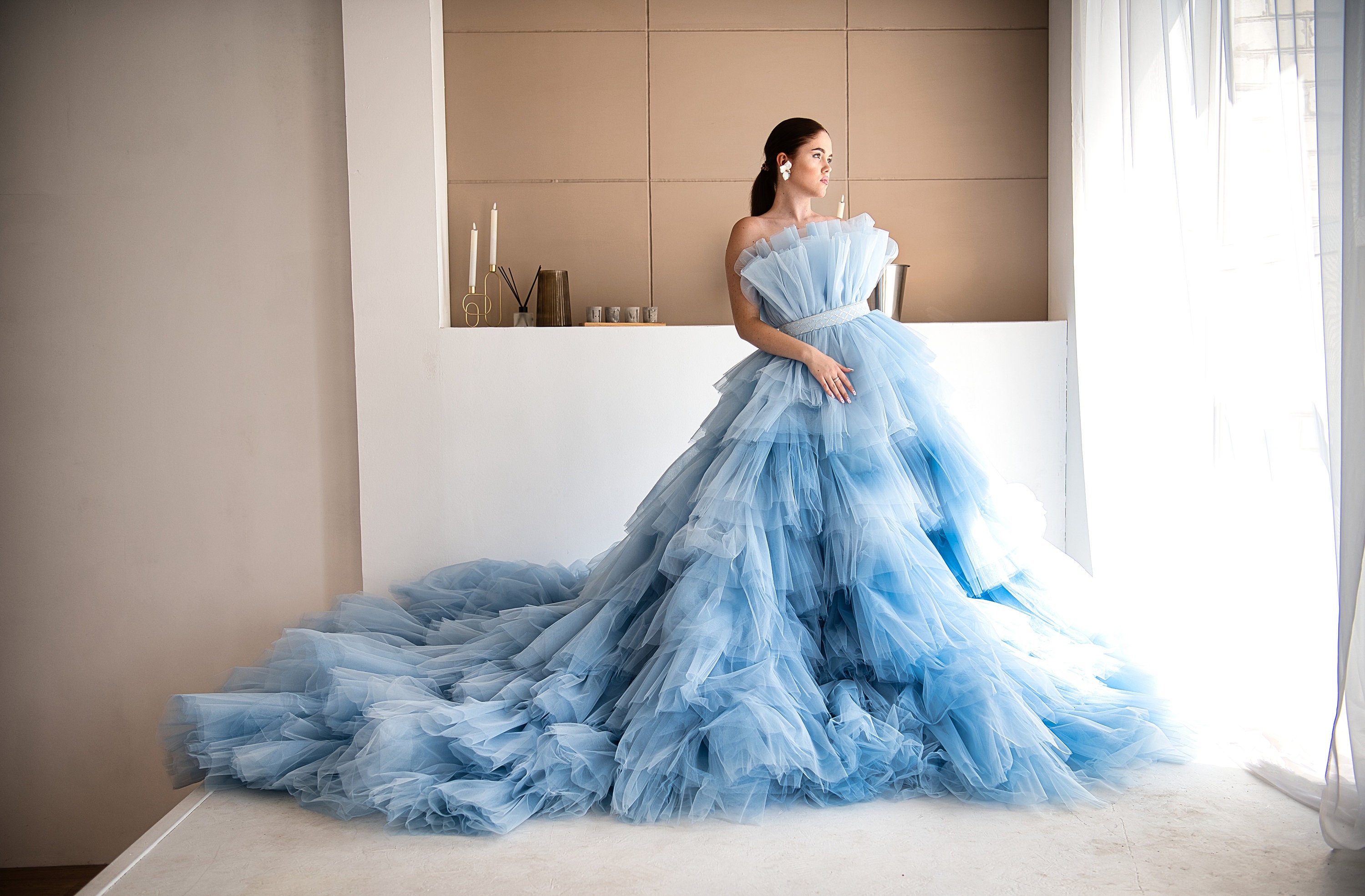 Ruffled Puffy Orange Layered Unusual Long Prom Dress - VQ