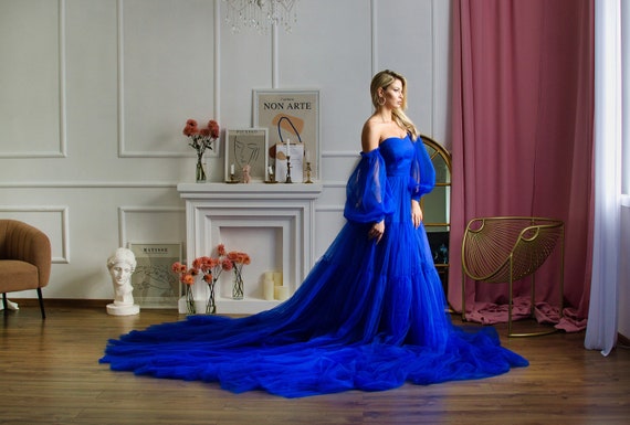 Royal Blue Elegant Dress, Corset Dress in Vintage Style, Prom