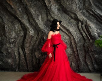 red tulle corset dress Red Tulle Corset Dress: Handmade Romantic Gown, Custom Made