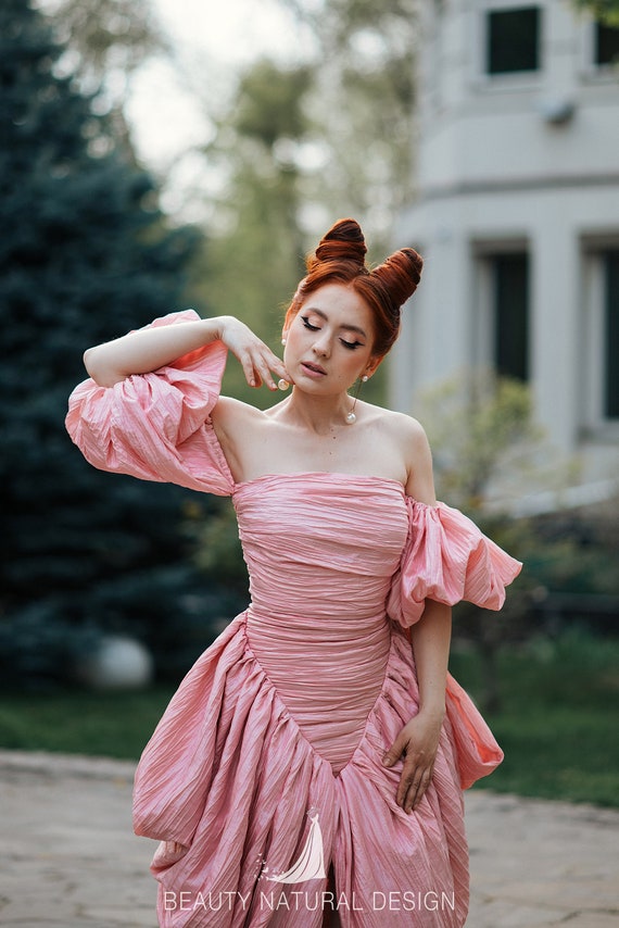 Pink Crinkle Taffeta Gown: Corset Back, Bow Detail