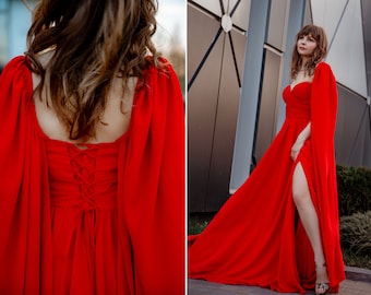 Red dress Red woman dress Red evening dress Inspired Red dress Cocktail Dress Bohemian red dress Long red dress  Red gown Red bridal dress