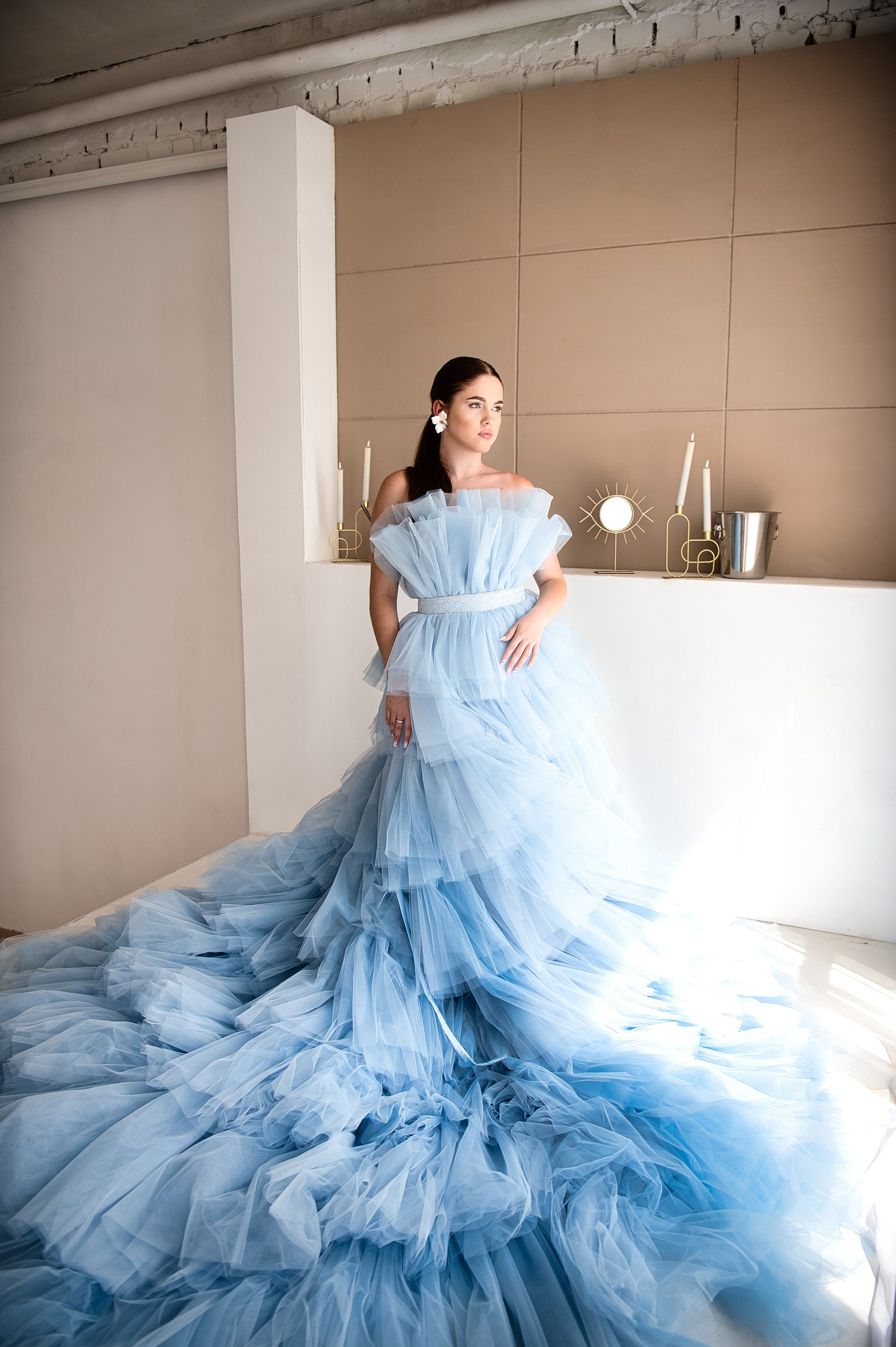 white christmas dresses Faviana 11420 Long Ball Gown Ruffle Corset Prom Dress main image 0