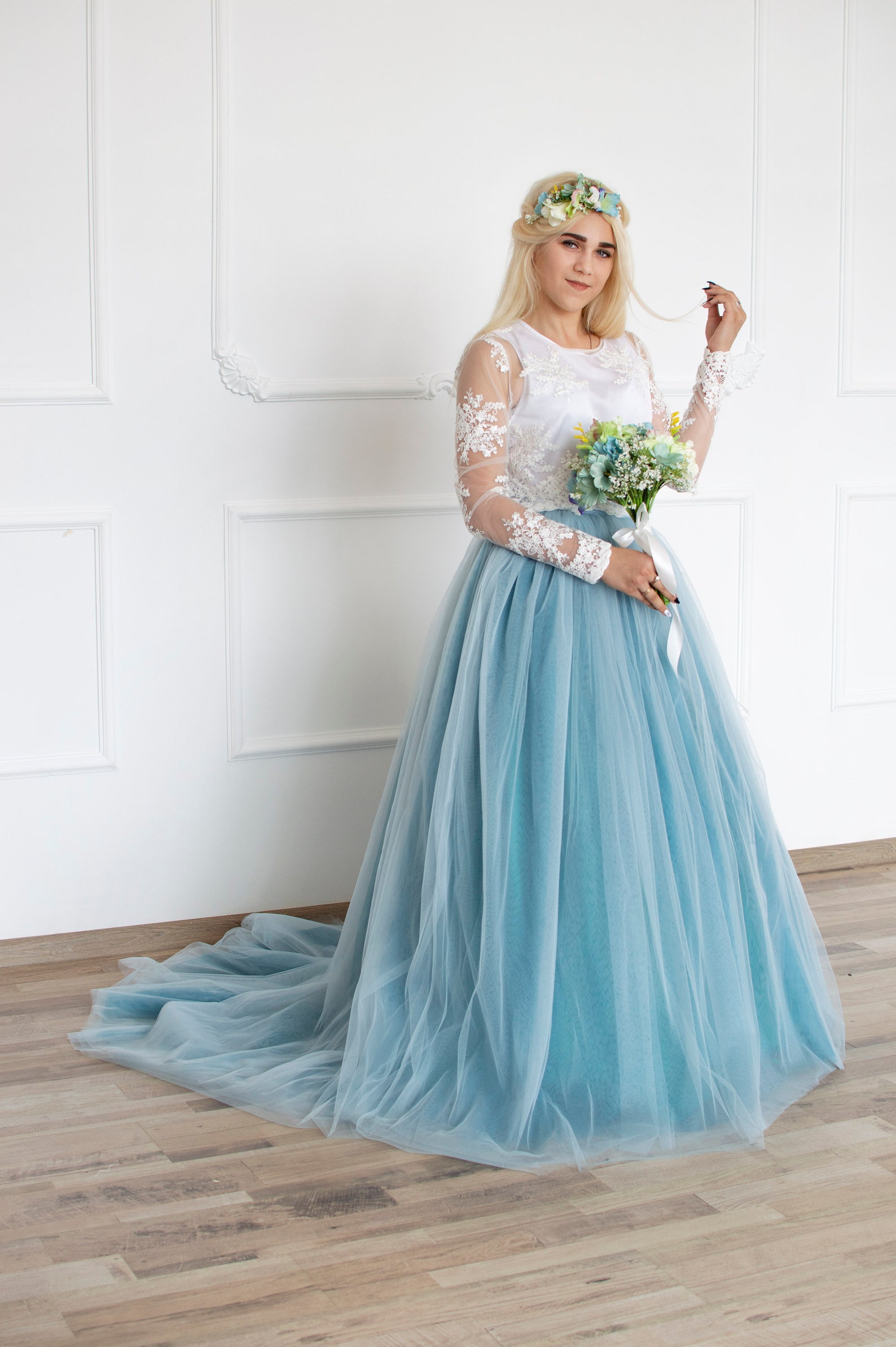 Blue Bridal Dress Blue Wedding Dress Ombre Wedding Skirt Blue | Etsy