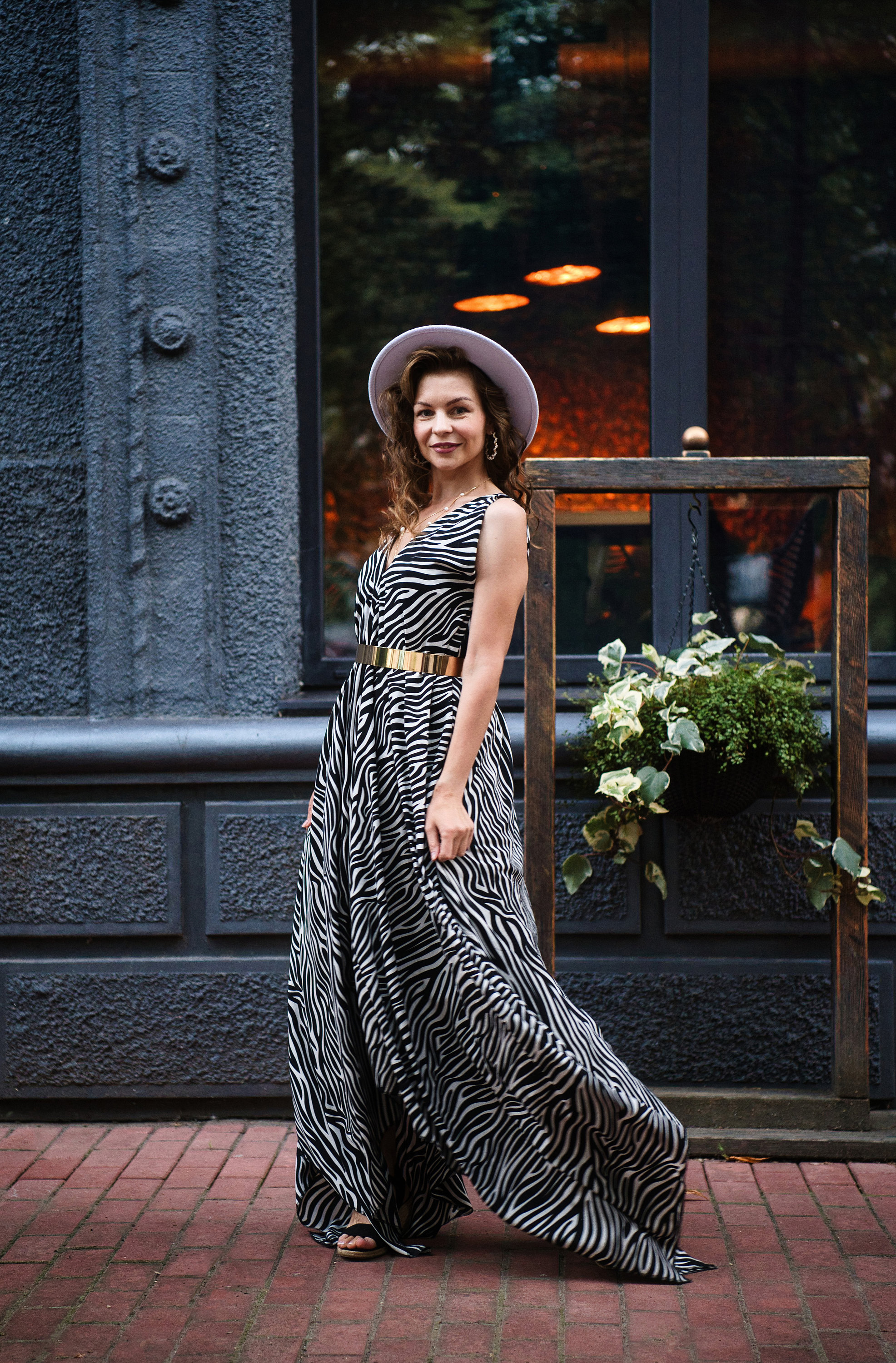Zebra Print Chiffon Maxi Dress: Sleeveless V-Neck Evening Gown