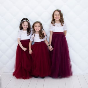 Burgundy Lace Flower Girl Dress: Tulle Wedding Party Dress
