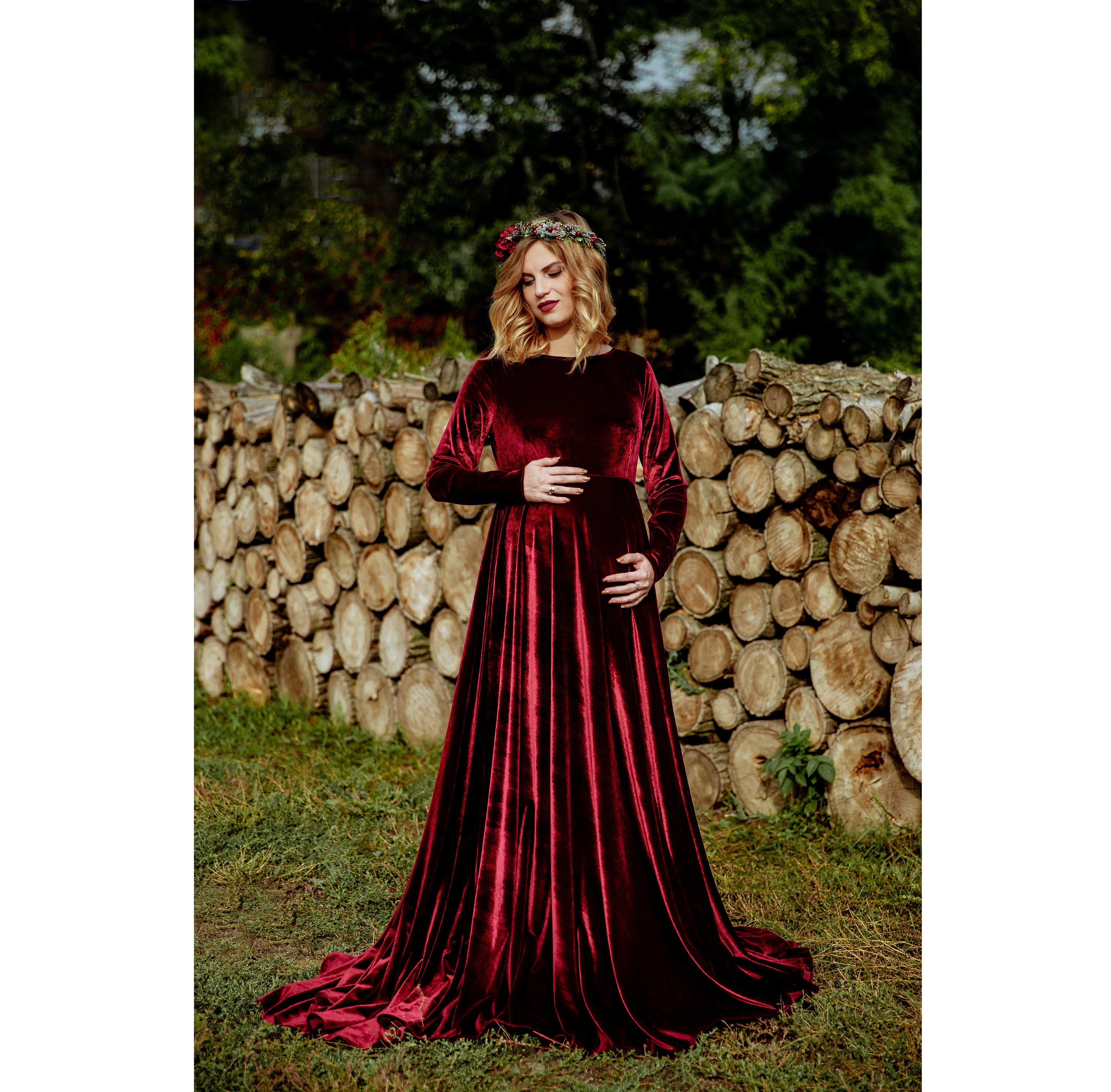 fitted lace wedding dress Bodycon Long Sleeve Maternity Dress Dark Grey / X-Large main image 1