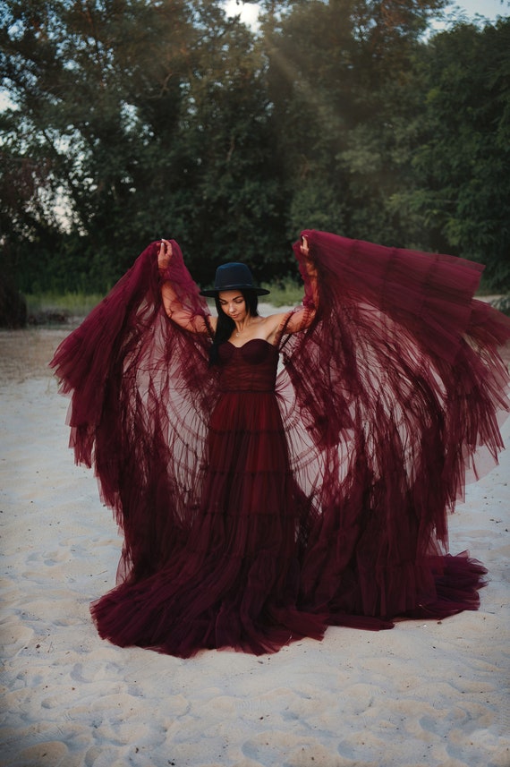 marsala red dress Marsala Tulle Dress: Burgundy Fluffy Gown, Photoshoot Dress