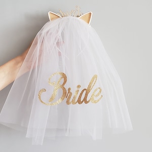 Bachelorette Party Cat Ear Veil: Rose Gold Bride Headband
