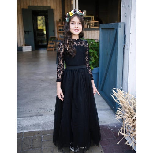 Formal Dresses Gothic Flower Girl Dresses Black Lace Flower Girl Dress:  Gothic Halloween Wedding