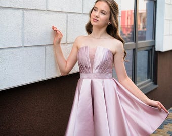 Empire Waist Blush Pink Cocktail Dress: Perfect for Weddings or  Photoshoots, Short Pastel Pink With Square Neckline