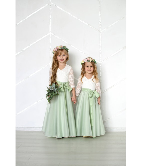 Sage green top dress girls