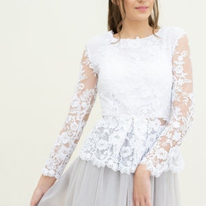 Bridal top Lace Top Grop top Wedding lace top Lace wedding body Lace top with long sleeves Floral Lace Top Top  for Bride White Lace Top