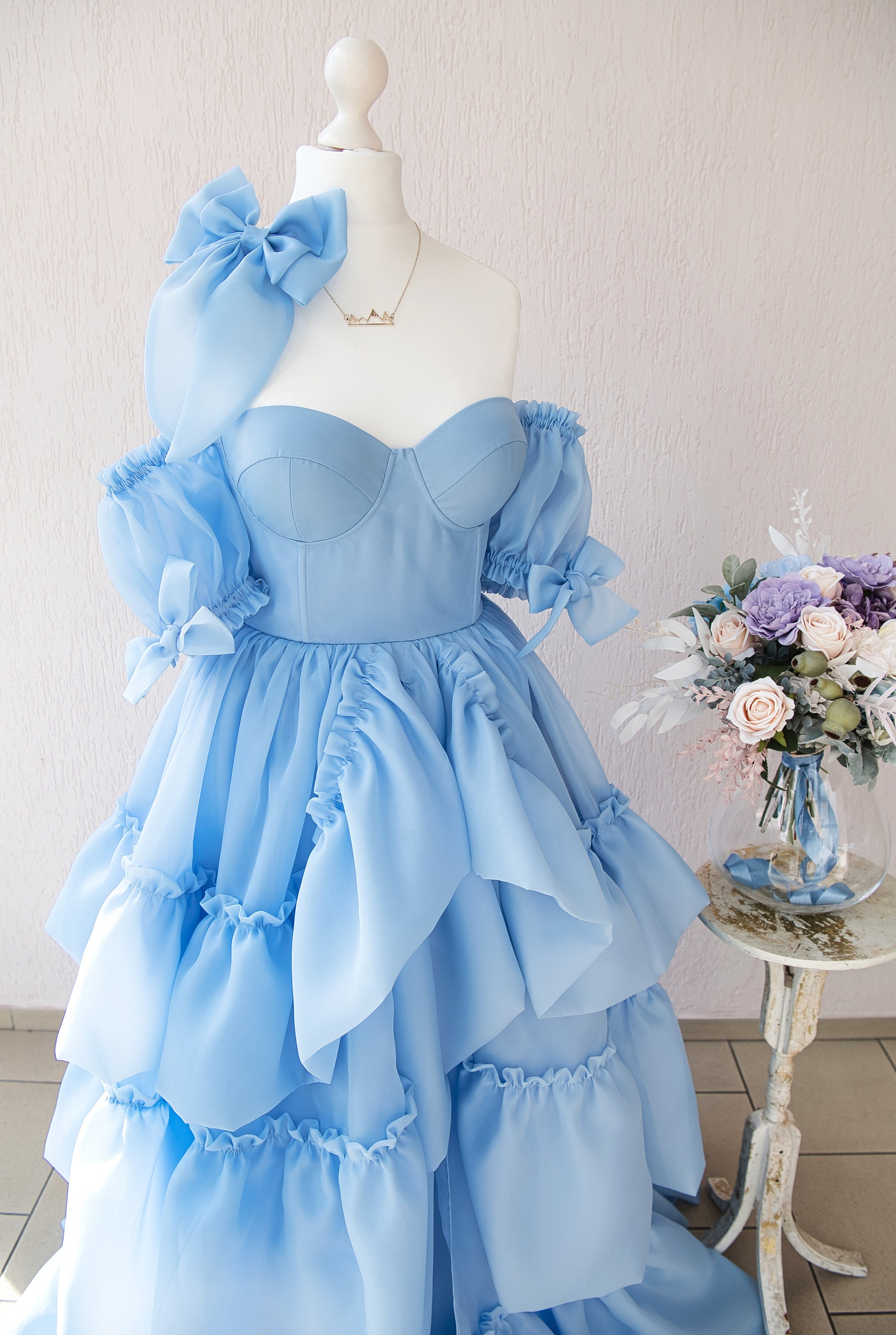 Blue Organza Corset Dress: Ruffle Prom, Sweet 16, Photoshoot - Etsy Blue Organza Corset Dress: Ruffle Prom, Sweet 16, Photoshoot - Etsy