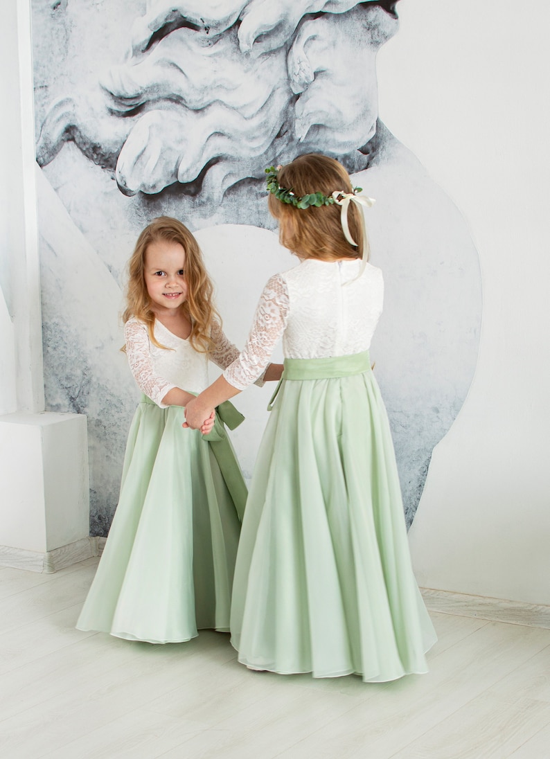 Sage Green Dress Sage Dress Chiffon Flower Girl Dress Sage Etsy