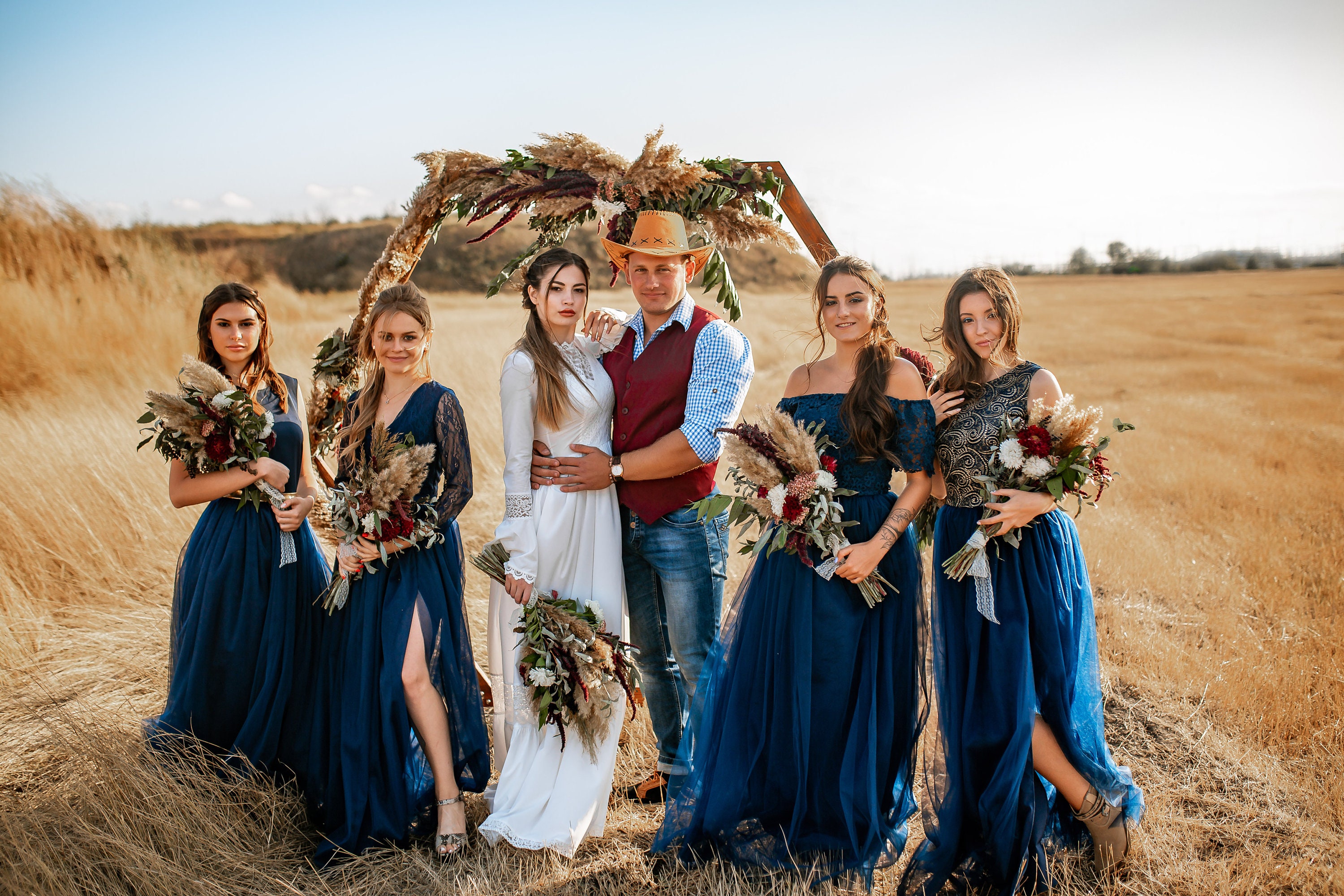 Navy gold top bridesmaid dresses