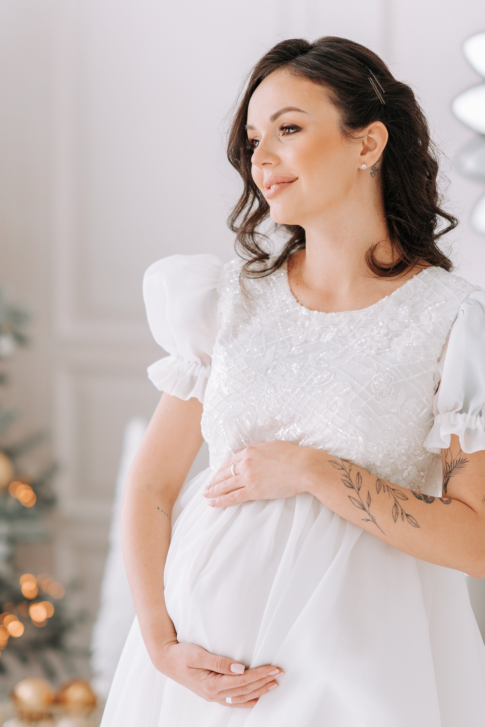 white chiffon maternity dress Tiffany Rose Julia Strapless Maternity Wedding Gown Long White