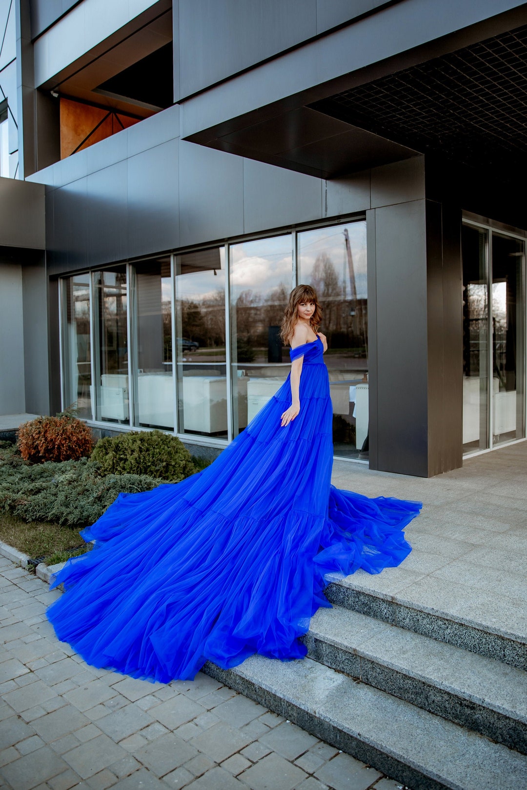 blue dress with train Royal Blue Mermaid Long Prom Dress With Train Sexy Evening Dress cc402