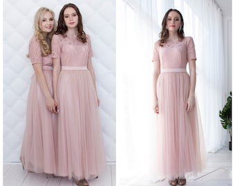 Bridesmaid dress Lace pink dress Lace woman dress Pink bridesmaid dress Infinity Dress Prom Dress Pale pink women dress Blush pink dress